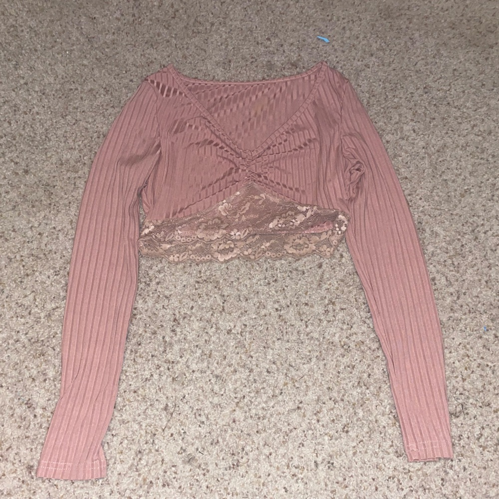 SHEIN Lace Trimmed Ribbed Blush Chemise